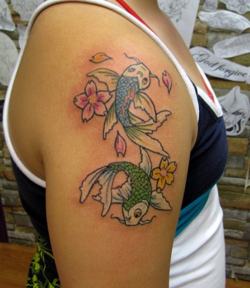 Koi Fish Tattoo on Shoulder