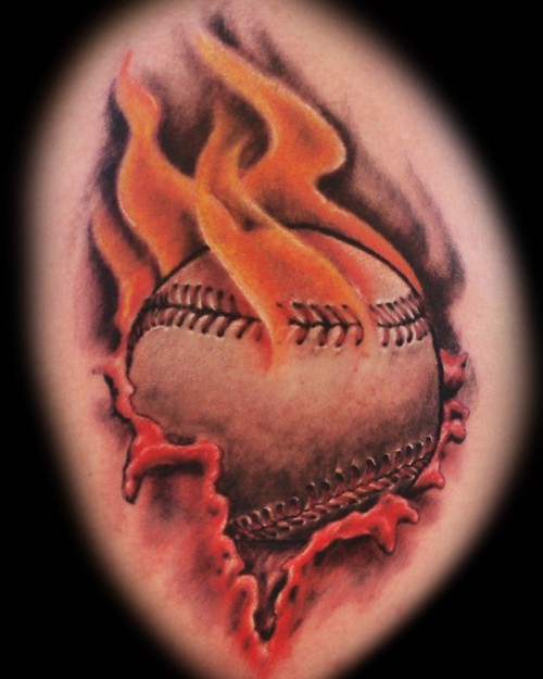 Flaming Baseball Tattoo
